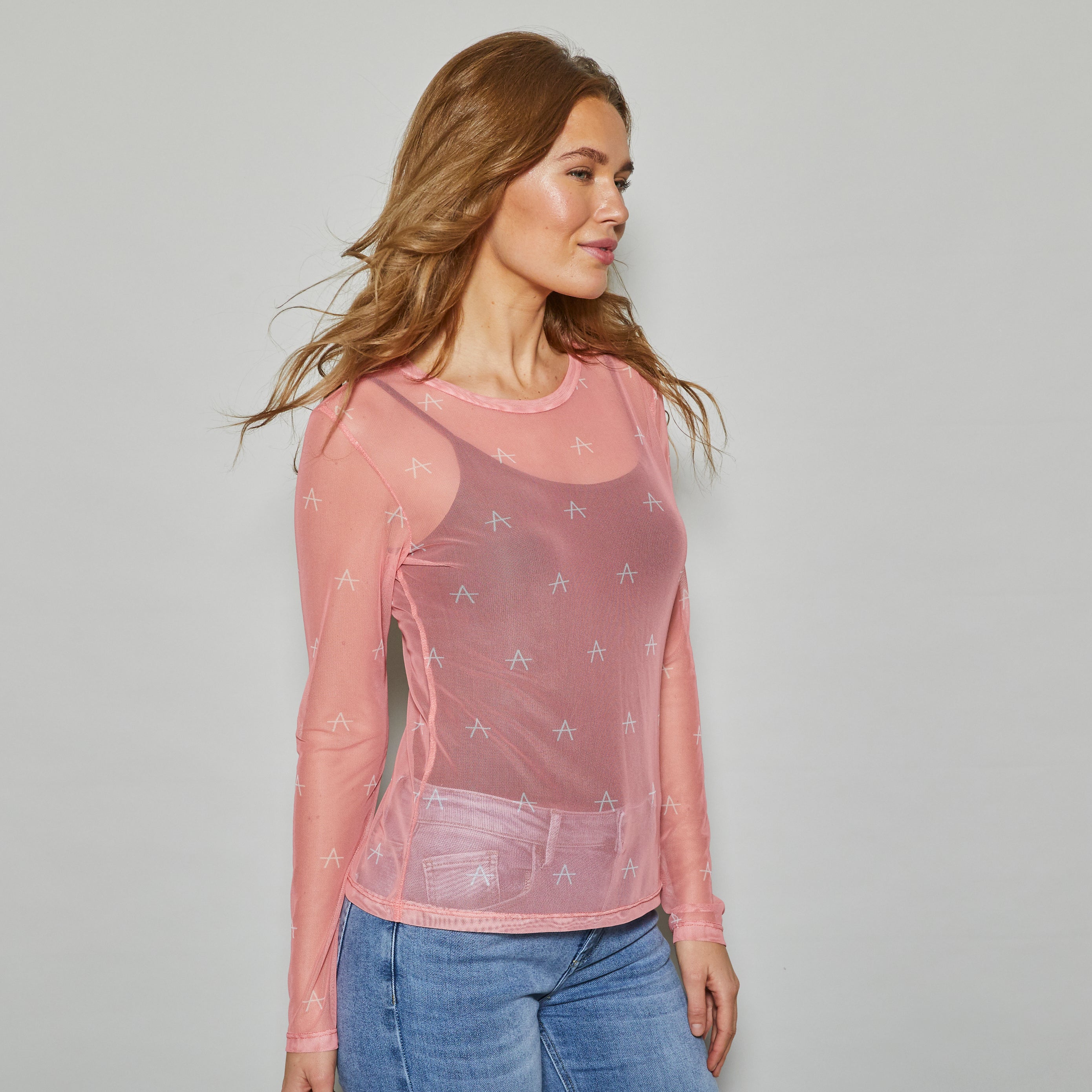 ALLWEEK Fro mesh blouse Blouse Rosa with white A