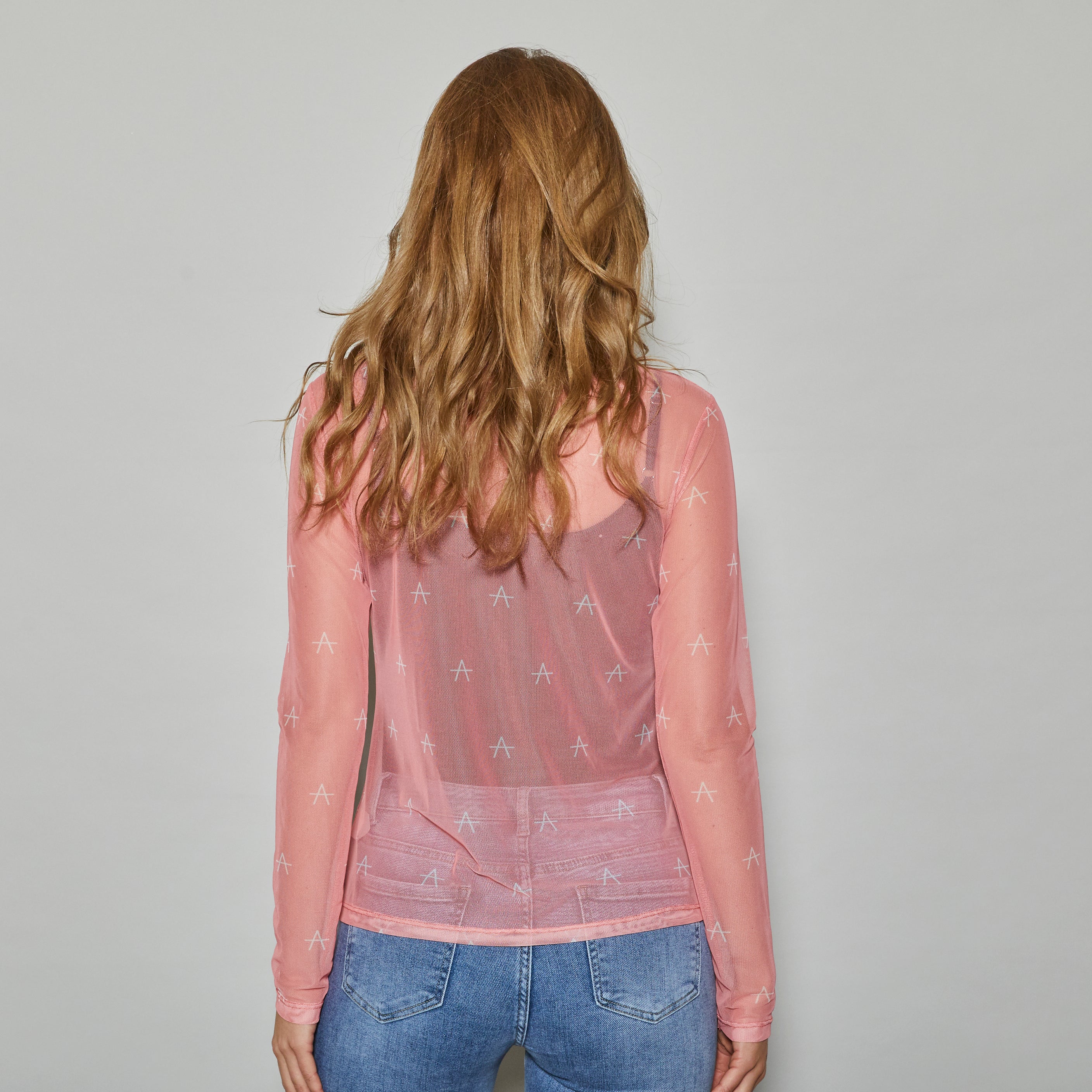 ALLWEEK Fro mesh blouse Blouse Rosa with white A